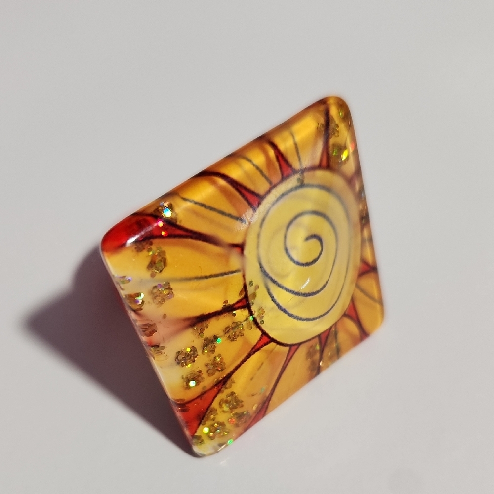 Large Colorful Square Lightweight Resin Flower Spiral Ring